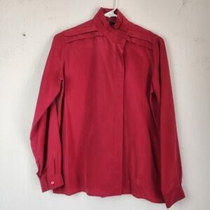 Vintage Harve Bernard Silk Red Blouse Size 4 Long Sleeve High Neck